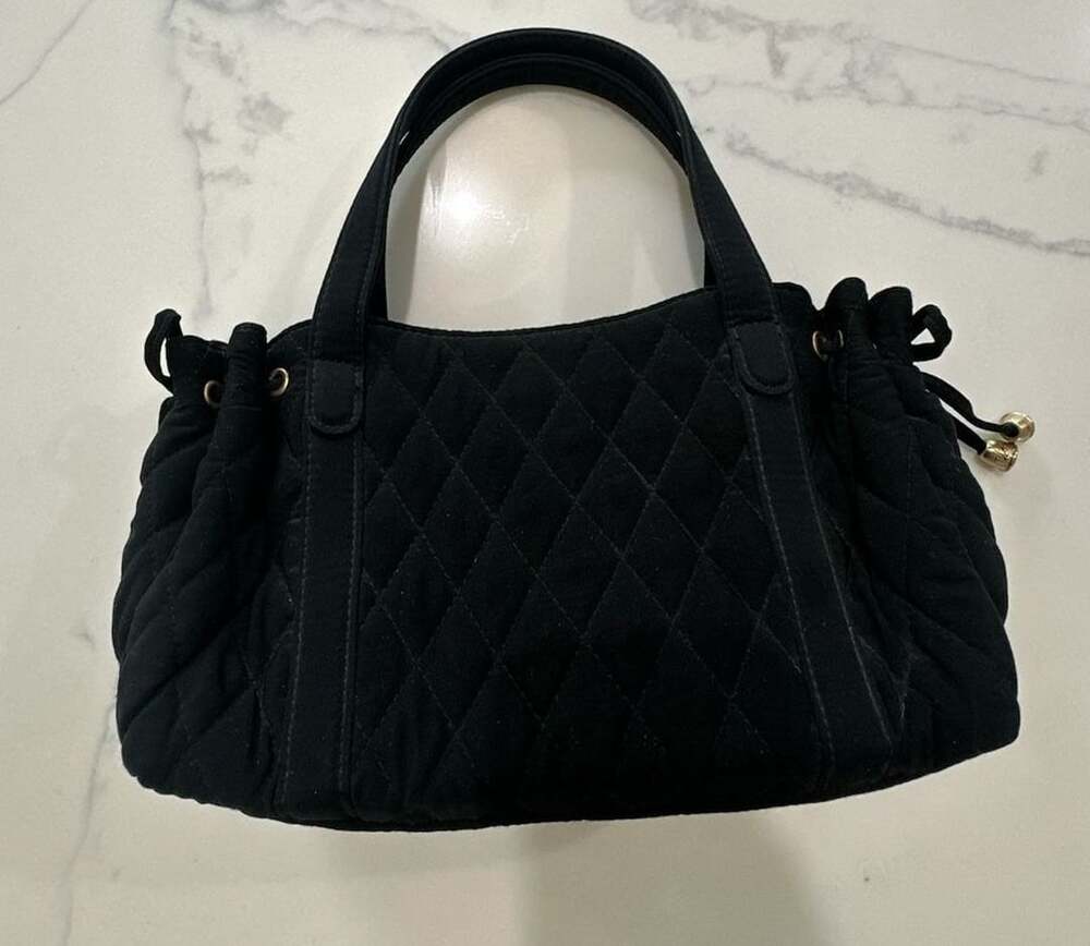 Vera Bradley Handbag Black Quilted Cinched Side Top Handle Tote Purse